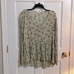 Sim & Sam Green floral long-sleeved,  Longline flowy women's XL Top